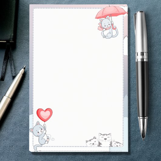Cat Holding Umbrella Heart Ballon Flying in Sky Post-it® Notes