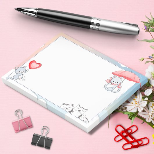 Cat Holding Umbrella Heart Ballon Flying in Sky Post-it® Notes