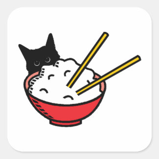 Cat houdt van rijst vierkante sticker