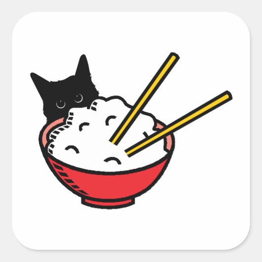 Cat houdt van rijst vierkante sticker (Voorkant)