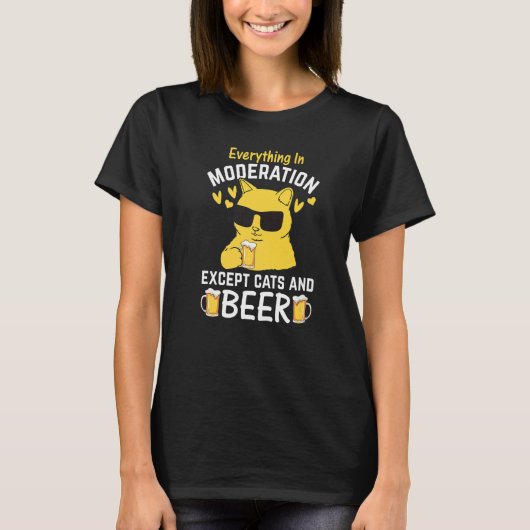 Cat I Everything In Moderation Except Cats and Bee T-shirt (Voorkant)