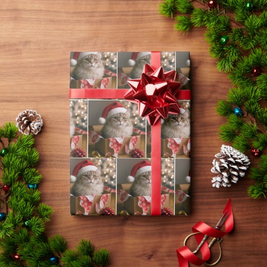 Cat In a Christmas Gift Box Cadeaupapier (Feestdagen Geschenken)