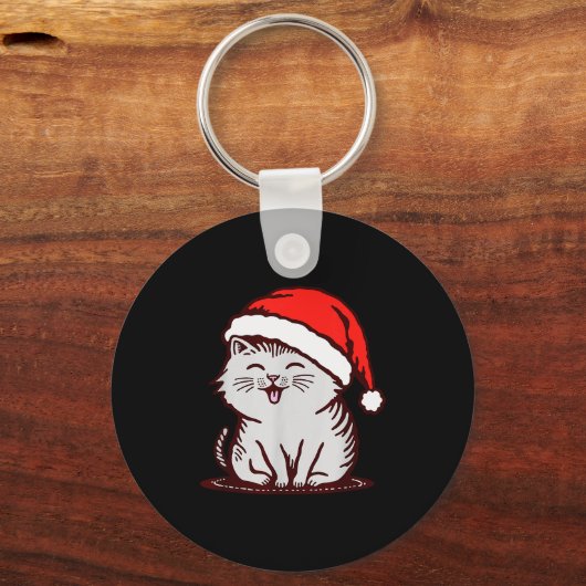 Cat In A Santa Hat Sleutelhanger (Voorkant)