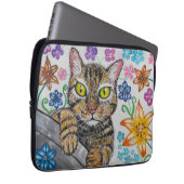 Cat in floral background Electronics Bag Laptop Sleeve (Voorkant Rechts)