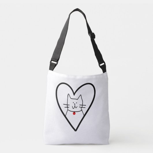 Cat in Heart Doodle  Crossbody Tas (Voorkant)