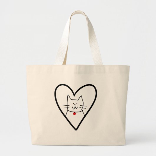 Cat in Heart Doodle  Grote Tote Bag (Voorkant)