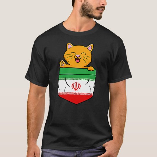 Cat In Pocket Iranian Flag Iran Roots T-shirt (Voorkant)