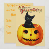 Cat in Pumpkin Halloween Party Uitnodiging (Voorkant / Achterkant)