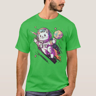 Cat in Space Funny Cat Gift Retro  Funny Ca T-shirt