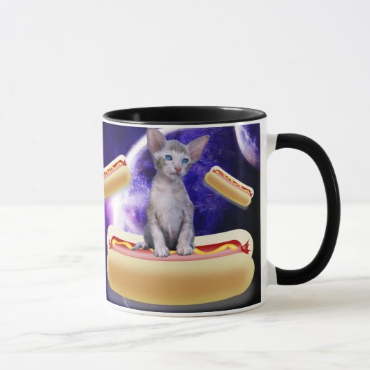CAT IN SPACE WITH HOT DOGS funny COFFEE MUG (Droite)