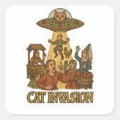 Cat Invasion UFO Vierkante Sticker (Voorkant)
