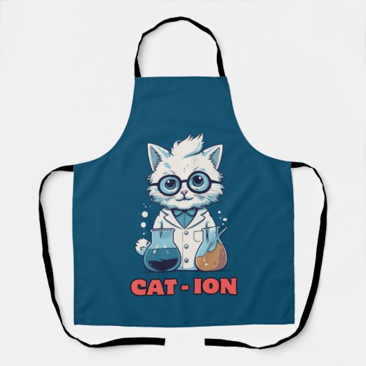 CAT - ION. scheikundekat, laboratorium, cadeau cad Schort (Voorkant)
