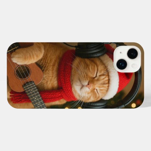 Cat iPhone 14 Plus Case Playing Christmas Music iPhone Hoesje (Achterkant horizontaal)
