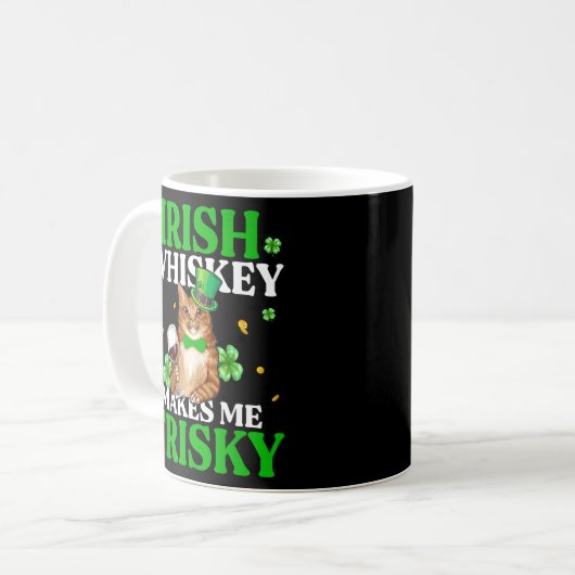 Cat Irish Whiskey Makes Me Vrisky St Patrick's Day Koffiemok (Voorkant links)