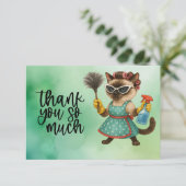 Cat is cleaning the house bedankkaart (Staand voorkant)