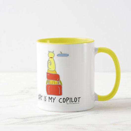 Cat is Copilot Funny Cartoon Art Fun Motto Mok (Rechts)