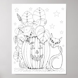 Cat Jack O'Lantern Scène Kleurplaat Kunst Poster