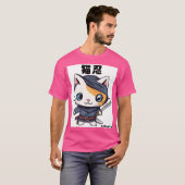 cat japan ninja 忍者　猫　かわいい　キャラ t-shirt (Voorkant volledig)