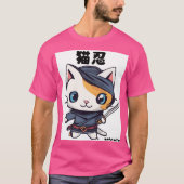 cat japan ninja 忍者　猫　かわいい　キャラ t-shirt (Voorkant)