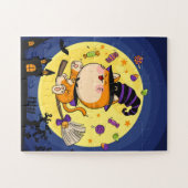 Cat Jigzaag Puzzle Cute Halloween Witch Legpuzzel (Horizontaal)