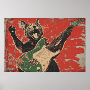 CAT JOUER GUITAR POSTER