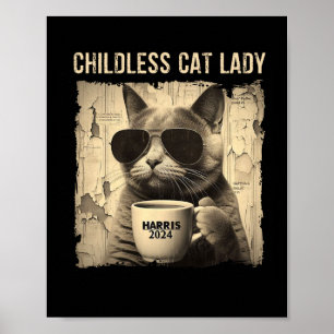 Cat Kamala 2024 Harris - Kinderloze Cat Lady Vinta Poster
