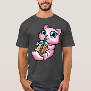 Cat Kawaii Drink brabbelTea Milk Boba Mannen Vrouw T-shirt