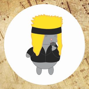 Cat Kawaii Hair Metal Band Zanger Ronde Sticker