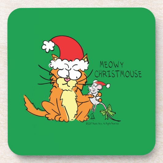 Cat Kerstmis Funny Cartoon Cute Mouse Bier Onderzetter (Voorkant)