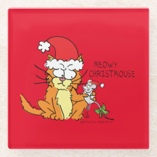 Cat Kerstmis Funny Cartoon Cute Mouse Glazen Onderzetter