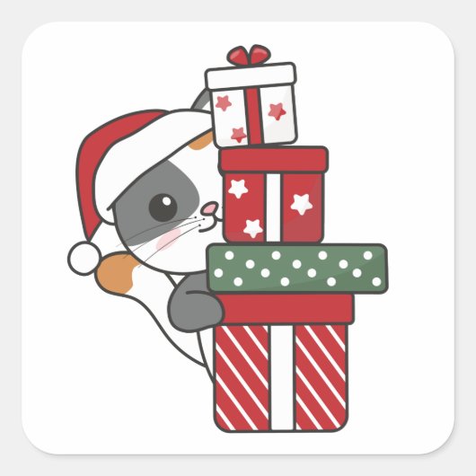 Cat Kerstmis winterdieren Katten Square Stic Vierkante Sticker (Voorkant)