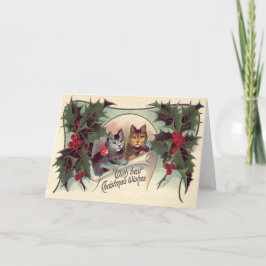 Cat Kitten Holly Feestdagen Kaart