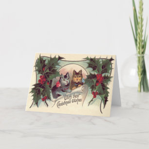 Cat Kitten Holly Feestdagen Kaart
