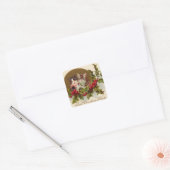 Cat Kitten Holly Winterberry Vierkante Sticker (Envelop)