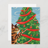  Cat Kitten Kerst Kaart (Voorkant / Achterkant)