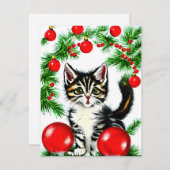 Cat Kitten Kerst Kaart (Voorkant / Achterkant)