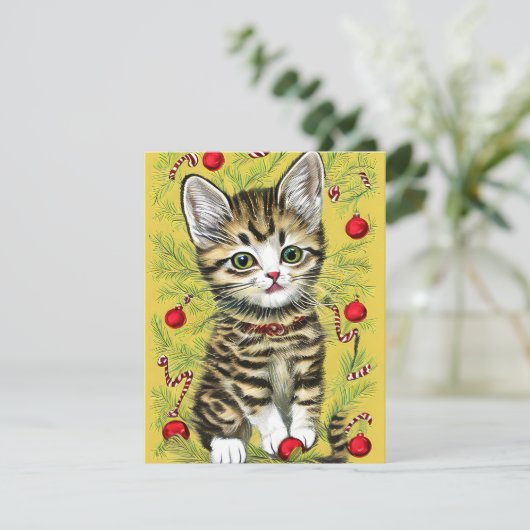 Cat Kitten Kerst Kaart (Staand voorkant)