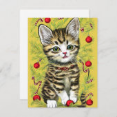 Cat Kitten Kerst Kaart (Voorkant / Achterkant)