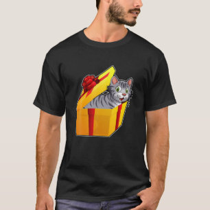 Cat Kitten met kerstcadeau, doos met jute, X-Mas T-shirt
