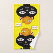 Cat Kitten Poisson Jaune Salle De Bains Serviettes (Serviette à main)