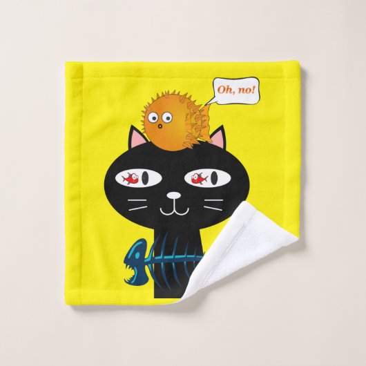 Cat Kitten Poisson Jaune Salle De Bains Serviettes (Gant de toilette)