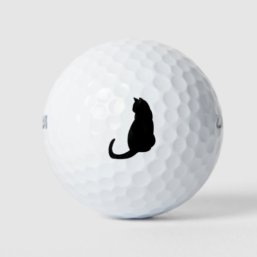 Cat Kitten Sitting Silhouette Outline Black Golfballen (Voorkant)