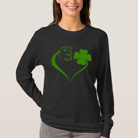 Cat  Kitten St Patricks Day Shamrock Irish  Heart T-shirt (Voorkant)