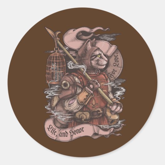 Cat Knight  print Ronde Sticker (Voorkant)