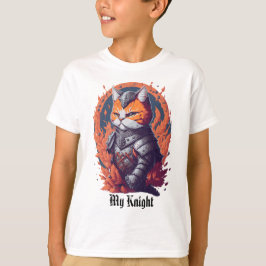 Cat Knight Warrior met vuur T-shirt