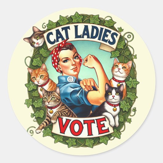 Cat Ladies Vote Ronde Sticker (Voorkant)