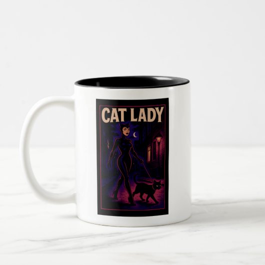 Cat Lady -Cats Art Lover- City Night Comic Graphic Tweekleurige Koffiemok (Links)