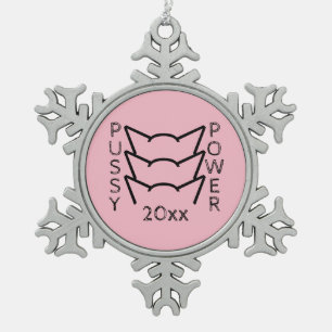 Cat Lady Ears Roze Verzet Vrouwen Protest Tin Sneeuwvlok Ornament