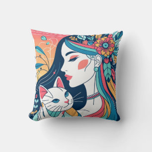 Cat Lady grafische illustratie Kussen