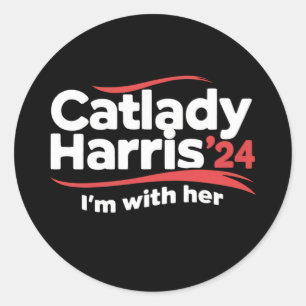 Cat Lady Kamala Harris 2024 Ik ben bij haar Ronde Sticker